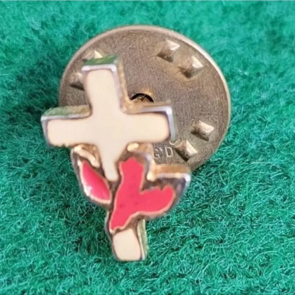 Vintage Enamel Pin Set - Cross, Rose, Bow